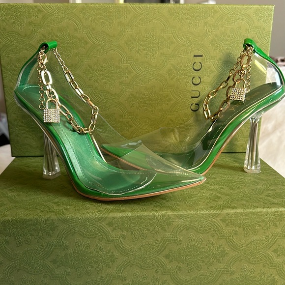 Miss Lola Shoes - Miss Lola chain emerald green heels